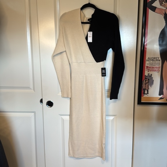 Express Black and Cream Midi Dress EUC - Picture 8 of 12
